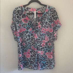 Dear Scarlett Vibrant Leopard Print V-Neck Blouse